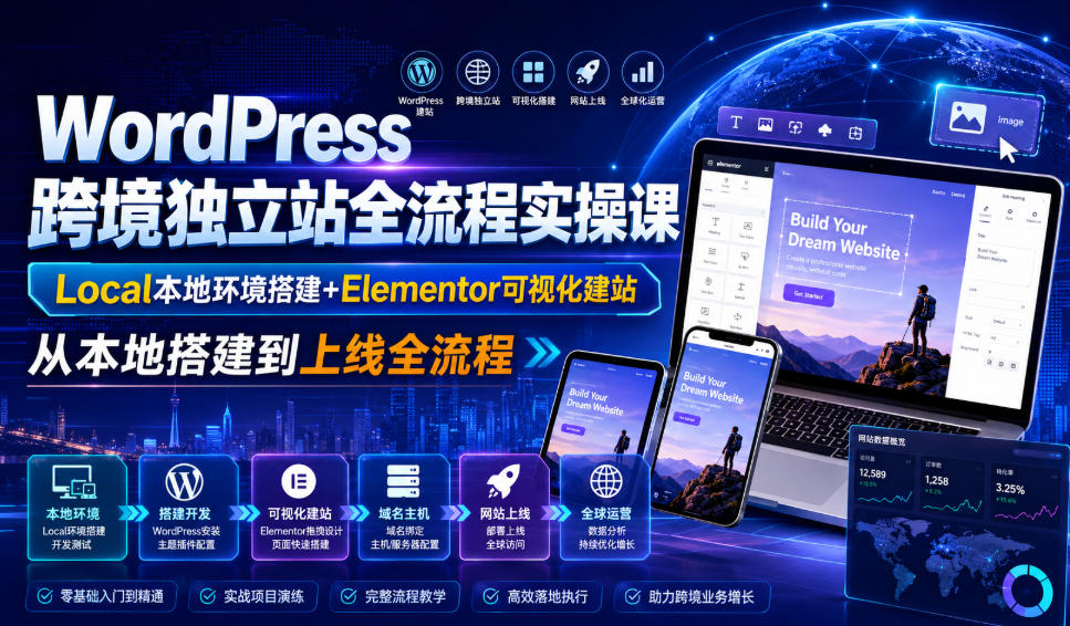 WordPress跨境独立站全流程实操课｜Local本地环境搭建+Elementor可视化建站，从本地搭建到上线全流程-旺仔资源库