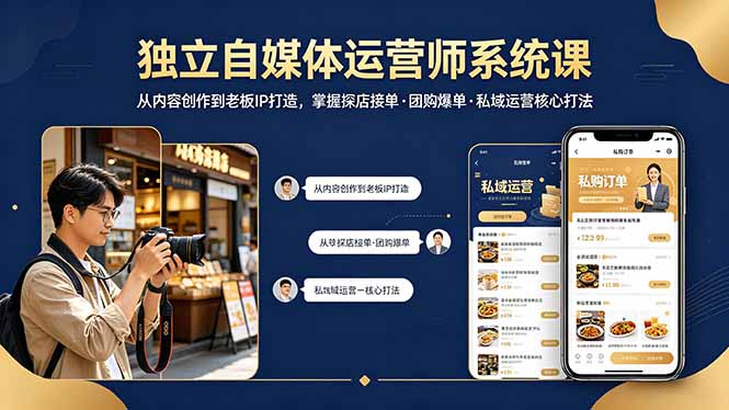 独立自媒体运营师系统课｜从内容创作到老板IP打造，掌握探店接单·团购爆单·私域运营核心打法-旺仔资源库