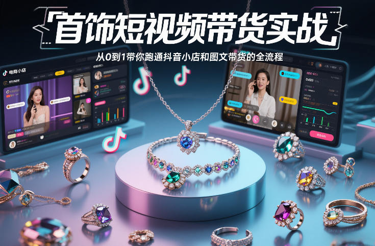 首饰短视频带货实战，从0到1带你跑通抖音小店和图文带货的全流程-旺仔资源库