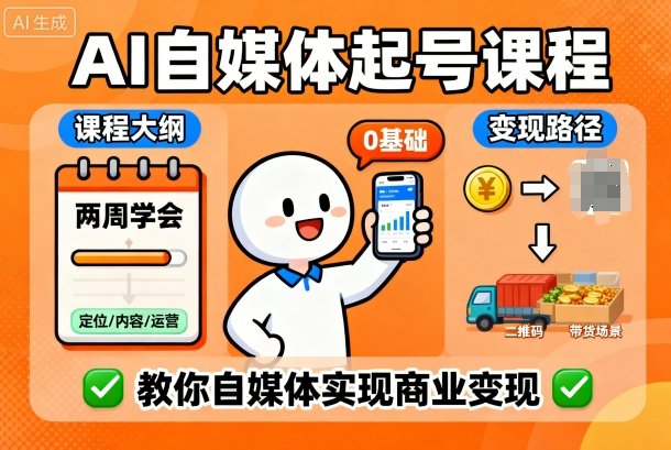 AI自媒体起号课程，0基础小白两周学会，教你自媒体实现商业变现-旺仔资源库