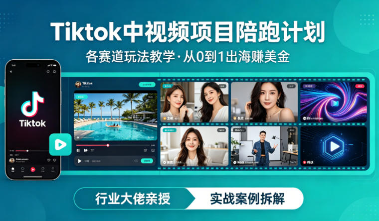 某大佬的Tiktok中视频项目陪跑，涵盖TK各个赛道玩法教学，从0到1出海賺美金-旺仔资源库
