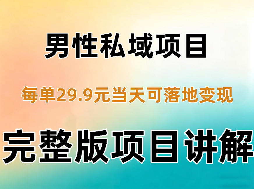 男性私域项目每单29.9，当天就能落地变现【不是S粉项目】详细拆解-旺仔资源库