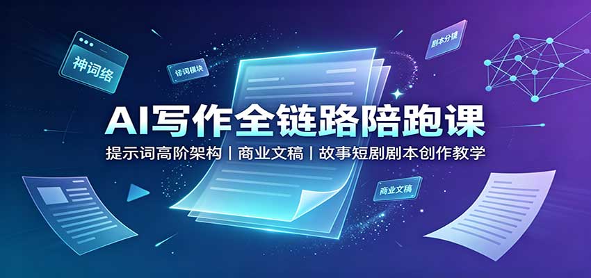AI写作全链路陪跑课:提示词高阶架构,商业文稿,故事短剧剧本创作教学-旺仔资源库