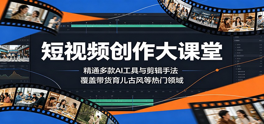 短视频创作大课堂：精通多款AI工具与剪辑手法，覆盖带货、育儿、古风等热门领域-旺仔资源库