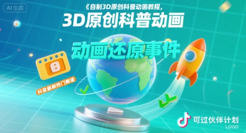 自制3D原创科普动画教程，动画还原事件，抖音最新热门赛道，可过伙伴计划-旺仔资源库