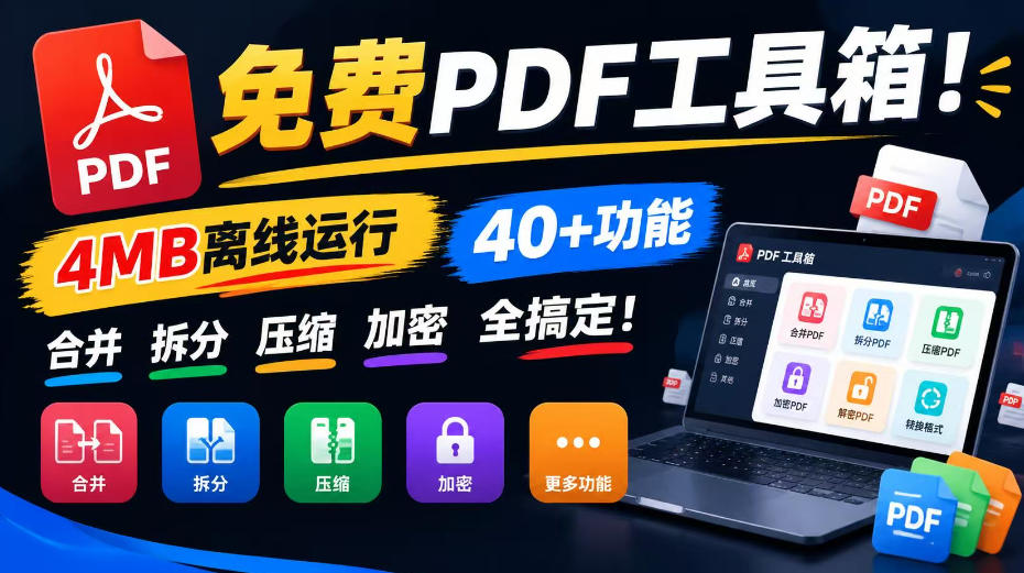 免费PDF工具箱！4MB离线运行，40+功能，合并拆分压缩加密全搞定！-旺仔资源库