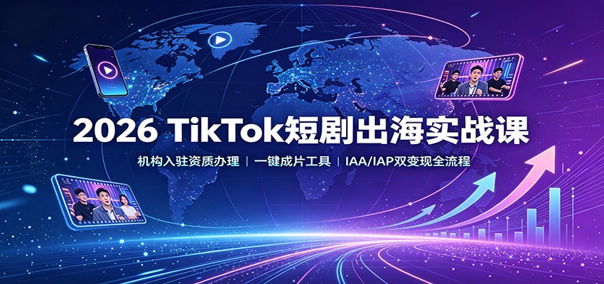 2026 TikTok短剧出海实战课：机构入驻资质办理，一键成片工具，IAA/IAP双变现全流程-旺仔资源库