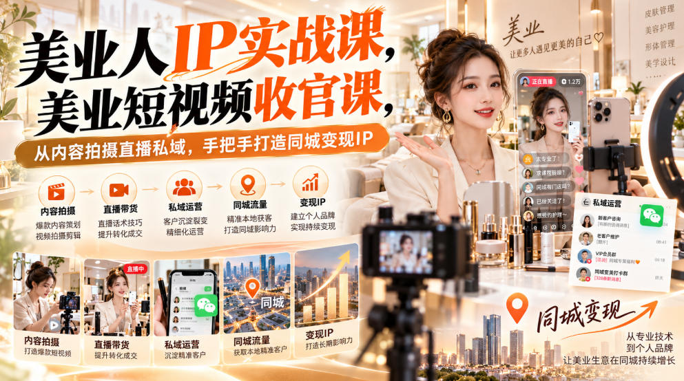 【无水印】美业人IP实战课，美业短视频收官课，从内容拍摄直播私域，手把手打造同城变现IP-旺仔资源库
