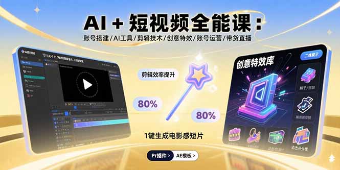 AI+短视频全能课：账号搭建/AI工具/剪辑技术/创意特效/账号运营/带货直播-旺仔资源库