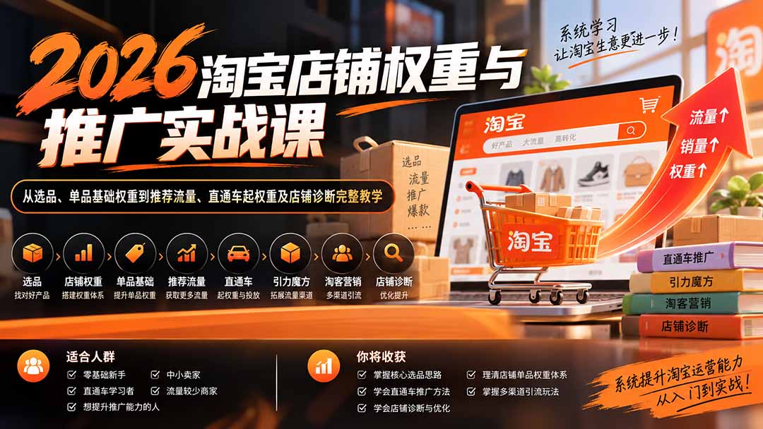 2026淘宝店铺权重与推广实战课：从选品、单品基础权重到推荐流量、直通车起权重及店铺诊断完整教学-旺仔资源库