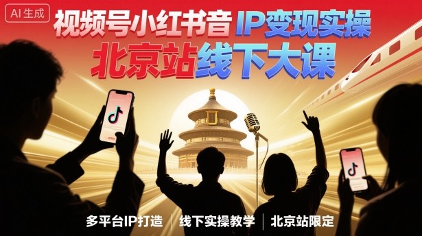 视频号小红书抖音IP变现实操北京站线下大课，40+行业短视频高变现姿势，100+IP高变现实操技术-旺仔资源库