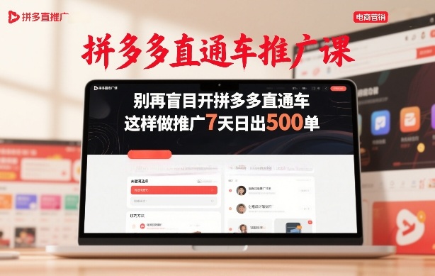 拼多多直通车推广课，别再盲目开拼多多直通车，这样做推广7天日出500单-旺仔资源库
