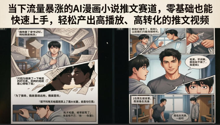 当下流量暴涨的AI漫画小说推文赛道，零基础也能快速上手，轻松产出高播放、高转化的推文视频-旺仔资源库