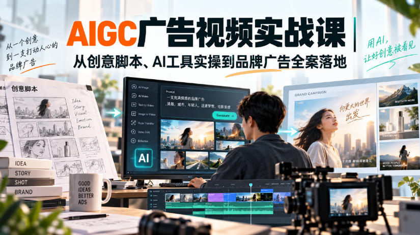 AIGC广告视频实战课|从创意脚本、AI工具实操到品牌广告全案落地-旺仔资源库