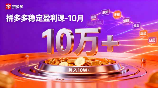 拼多多稳定盈利课-10月,强付费SOP+微付费高投产+活动矩阵,单店月入10万+-旺仔资源库