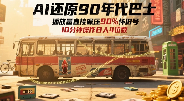 AI还原90年代巴士，一帧就让70后泪崩，播放量直接碾压90%怀旧号，每天操作十分钟，日入四位数-旺仔资源库