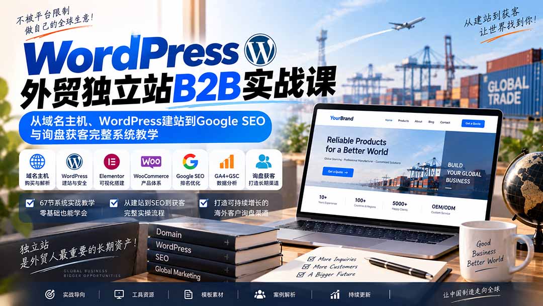 WordPress外贸独立站B2B实战课:从域名主机、WordPress建站到Google SEO与询盘获客完整系统教学-旺仔资源库