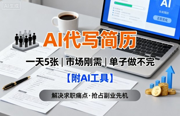 AI代写简历，一天5张，今年找工作难，市场刚需，单子做不完【附AI工具】-旺仔资源库