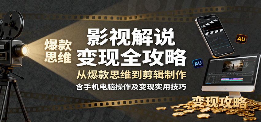 影视解说变现全攻略：从爆款思维到剪辑制作，含手机电脑操作及变现实用技巧-旺仔资源库
