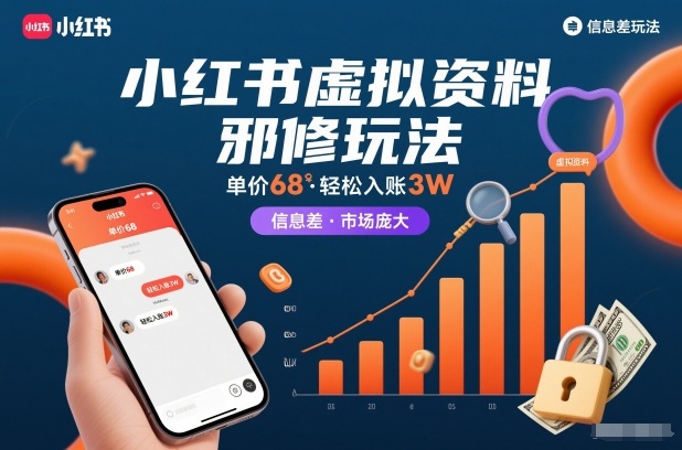 小红书虚拟资料邪修玩法，单价68，轻松入账3W，信息差玩法，市场庞大-旺仔资源库