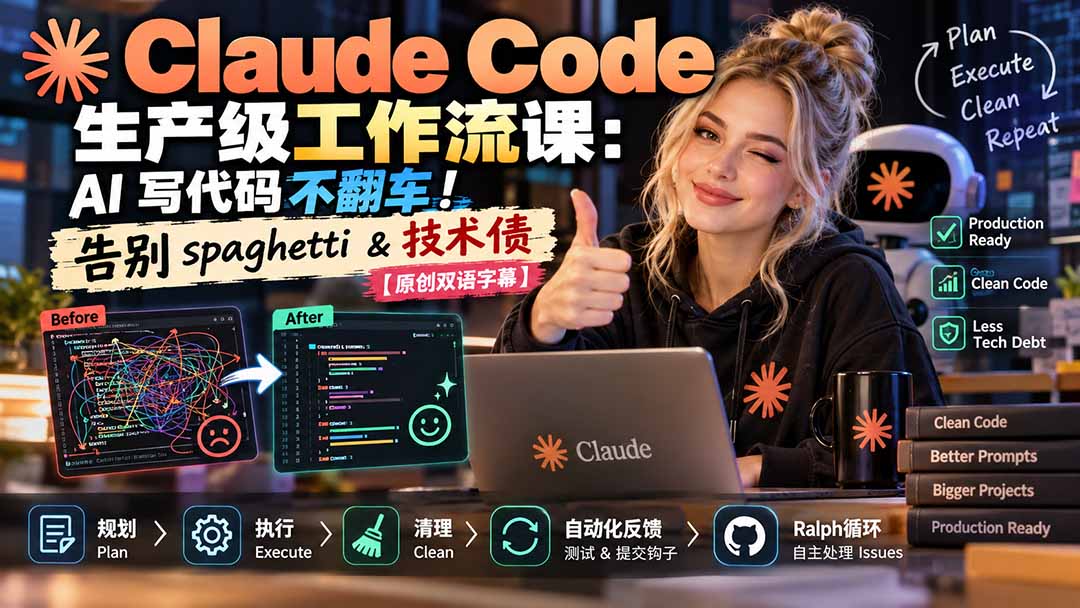 Claude Code 生产级工作流课：AI 写代码不翻车！告别 spaghetti & 技术债【原创双语字幕】-旺仔资源库