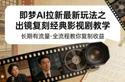 即梦AI拉新最新玩法之出镜复刻经典影视剧教学,长期有流量,全流程教你复制收益-旺仔资源库