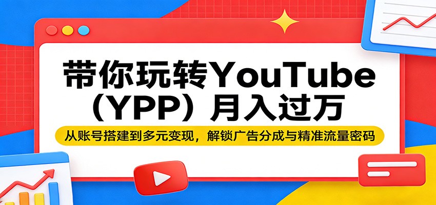 带你玩转YouTube(YPP)月入过万：从账号搭建到多元变现，解锁广告分成与精准流量密码-旺仔资源库