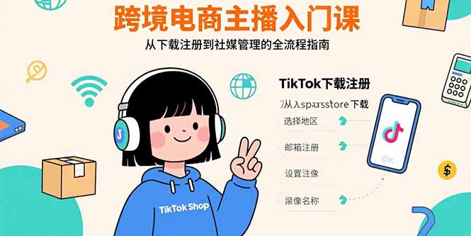 跨境电商主播入门课，TikTok下载注册，支付工具配置，社媒账号管理全流程-旺仔资源库