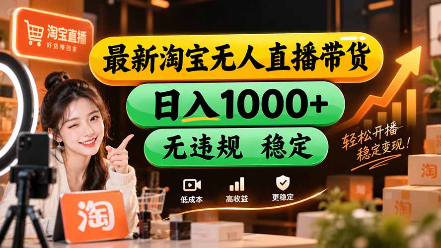 【新技术】淘宝无人直播，独家，日入2K+，无封号，可矩阵，长期稳定-旺仔资源库