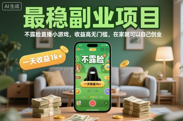 最稳副业项目,不露脸直播小游戏,收益高无门槛,一天收益1k+,在家就可以自己创业【揭秘】-旺仔资源库