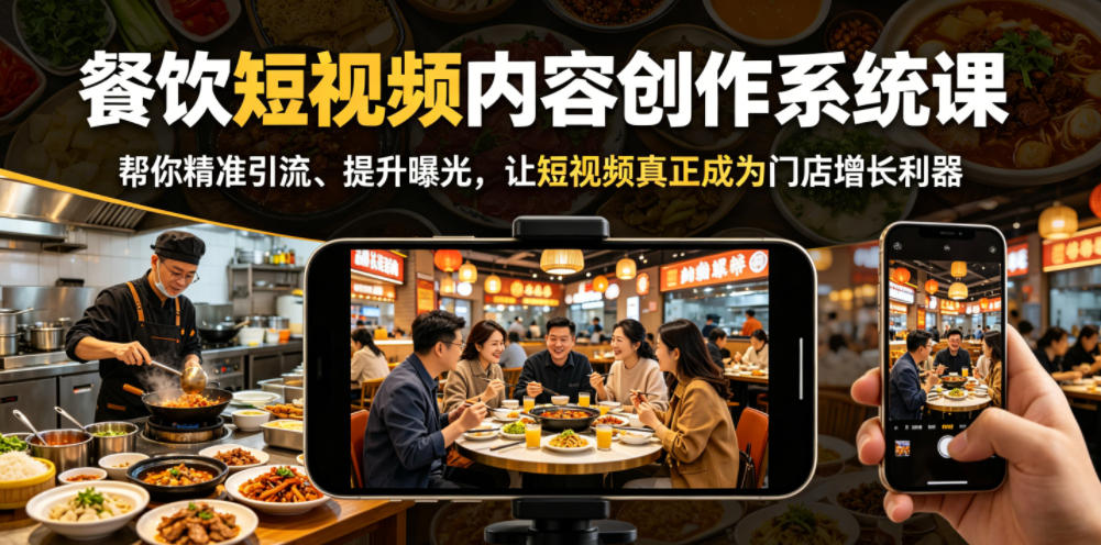 餐饮短视频内容创作系统课，帮你精准引流、提升曝光，让短视频真正成为门店增长利器-旺仔资源库
