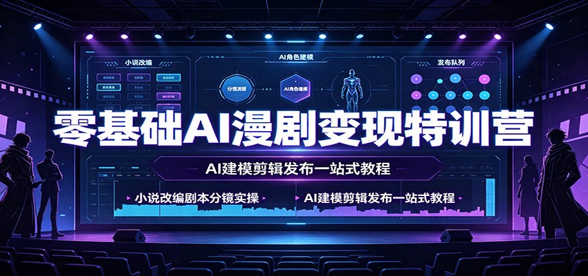 零基础AI漫剧变现特训营:小说改编剧本分镜实操,AI建模剪辑发布一站式教程-旺仔资源库