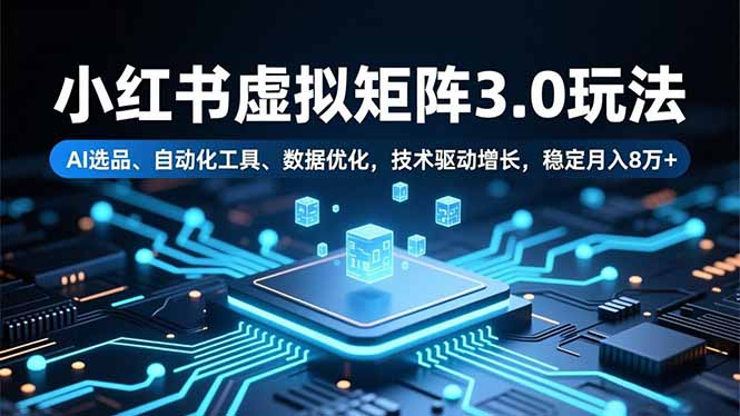 小红书虚拟矩阵3.0玩法，AI选品、自动化工具、数据优化，技术驱动增长，稳定月入8万+-旺仔资源库