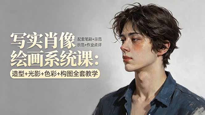 写实肖像绘画系统课:造型+光影+色彩+构图全套教学,配套笔刷+示范+作业点评-旺仔资源库