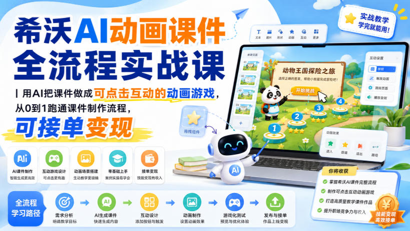希沃AI动画课件全流程实战课｜用AI把课件做成可点击互动的动画游戏，从0到1跑通课件制作流程，可接单变现-旺仔资源库