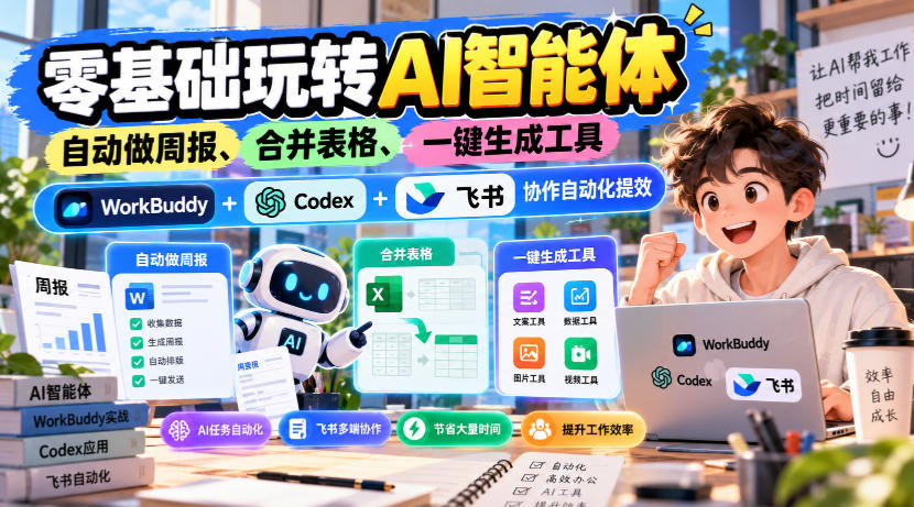 【无水印】零基础玩转AI智能体,自动做周报、合并表格、一键生成工具,WorkBuddy+Codex + 飞书协作自动化提效-旺仔资源库