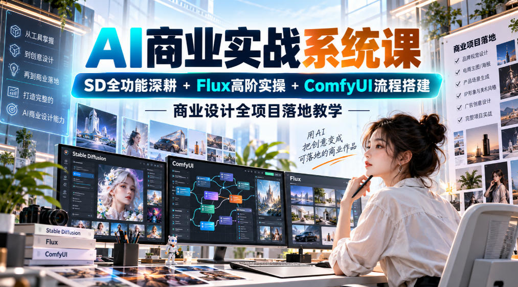 AI商业实战系统课｜SD全功能深耕+Flux高阶实操+Comfyui流程搭建，商业设计全项目落地教学-旺仔资源库