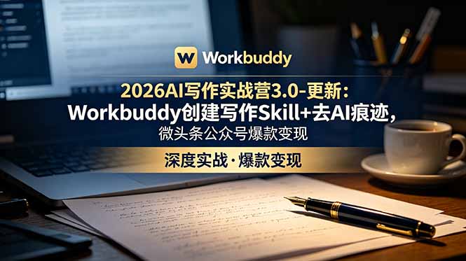 2026AI写作实战营3.0-更新：Workbuddy创建写作Skill+去AI痕迹，微头条公众号爆款变现-旺仔资源库