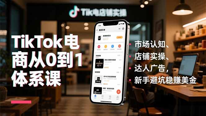 TikTok电商从0到1体系课,市场认知、店铺实操、达人广告,新手避坑稳赚美金-旺仔资源库