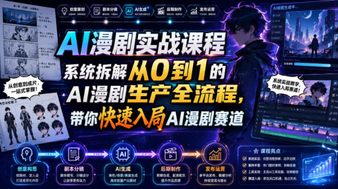 AI漫剧实战课程，系统拆解从0到1的AI漫剧生产全流程，带你快速入局AI漫剧赛道-旺仔资源库