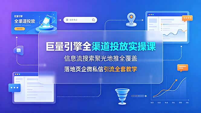 巨量引擎全渠道投放实操课，信息流搜索聚光地推全覆盖，落地页企微私信引流全套教学-旺仔资源库