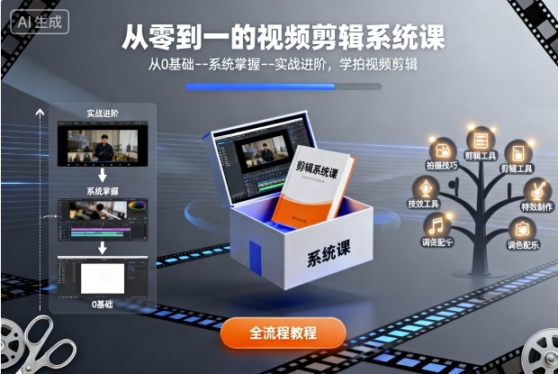从零到一的视频剪辑系统课，从0基础–系统掌握–实战进阶，学拍视频剪辑-旺仔资源库
