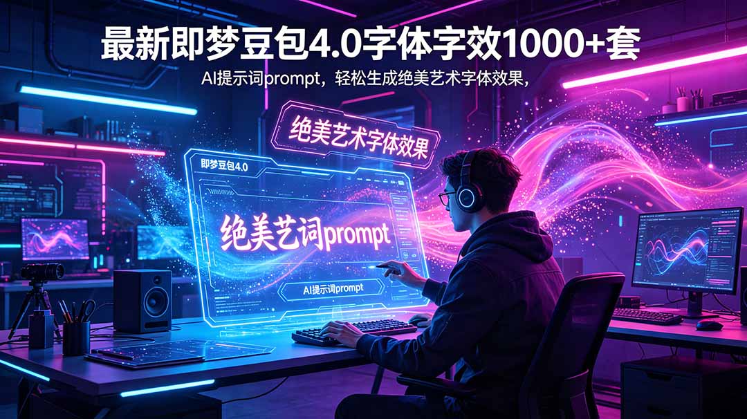 最新即梦豆包4.0字体字效1000+套，AI提示词prompt，轻松生成绝美艺术字体效果-旺仔资源库