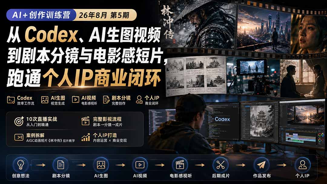 AI+创作训练营26年第5期-更新：从Codex、AI生图视频到剧本分镜与电影感短片，跑通个人IP商业闭环-旺仔资源库
