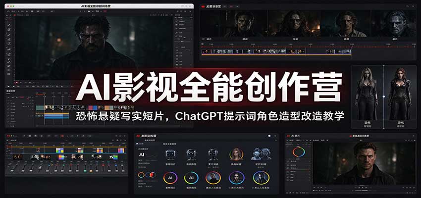 AI影视全能创作营：恐怖悬疑写实短片，ChatGPT提示词角色造型改造教学-旺仔资源库
