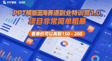PPT模版蓝海赛道副业特训营1.0，项目非常简单粗暴，客单价可以高到150-200-旺仔资源库