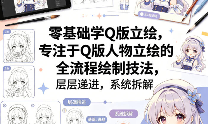 零基础学Q版立绘，专注于Q版人物立绘的全流程绘制技法，层层递进，系统拆解-旺仔资源库