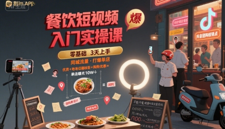 餐饮短视频入门实操课，引爆同城流量，打爆单店-旺仔资源库