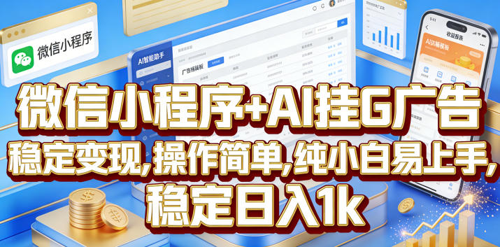 微信小程序+AI挂G广告，稳定变现，操作简单，纯小白易上手，稳定日入1k【揭秘】-旺仔资源库
