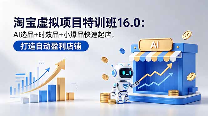 淘宝虚拟项目特训班16.0：AI选品+时效品+小爆品快速起店，打造自动盈利店铺-旺仔资源库